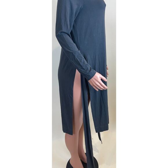 Peruvian Connection Dress Sz M Gray Stretch Knit Tie Waist Slits Casual Stretch - Picture 5 of 12